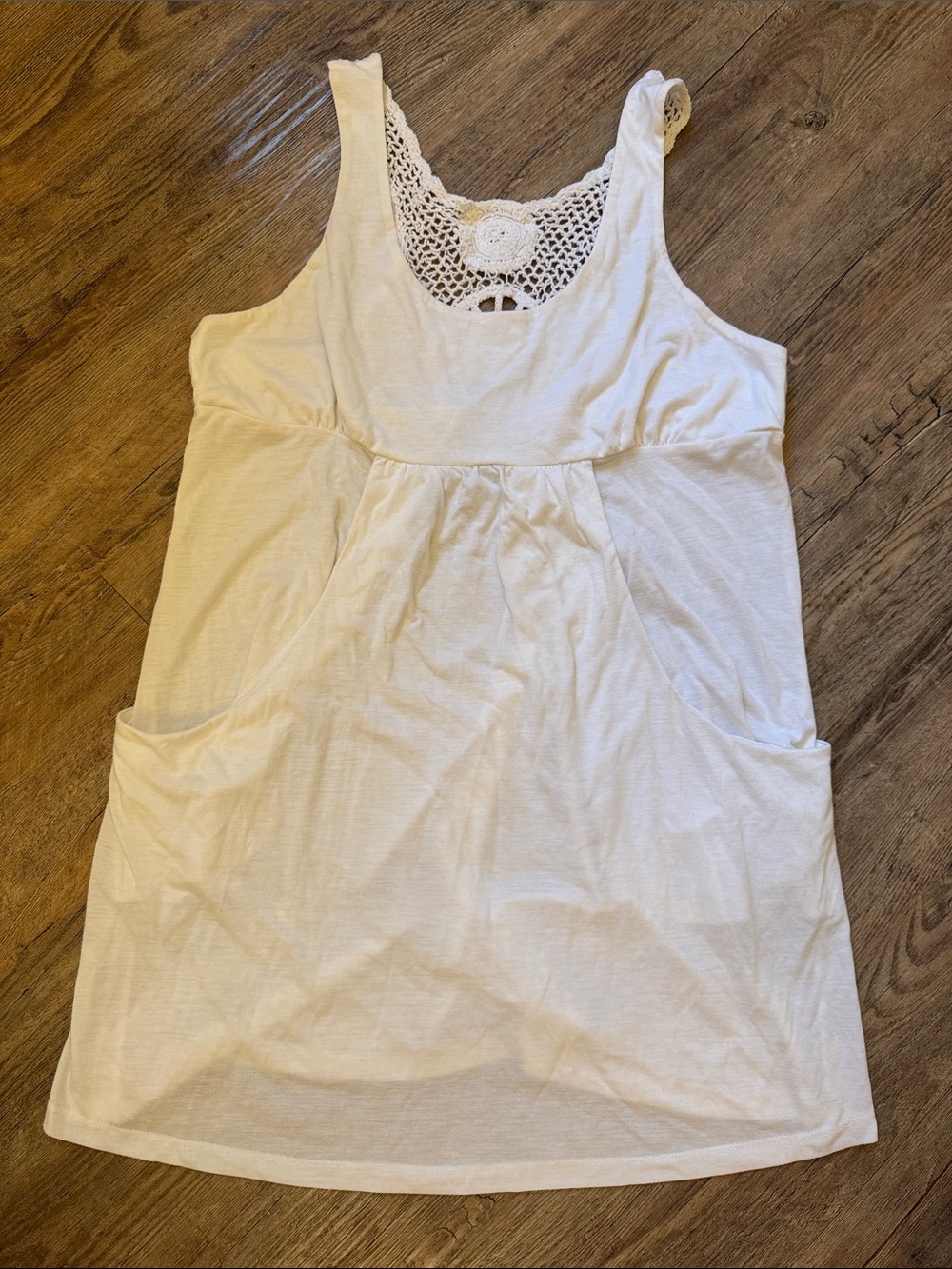 Cream Crochet-Back Swim Coverup Tunic